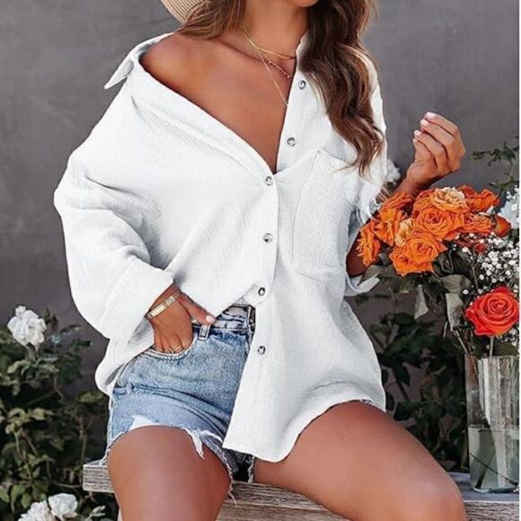 Caffe Marrakesh Solid White Casual Button Down Shirt - Picture 2 of 13